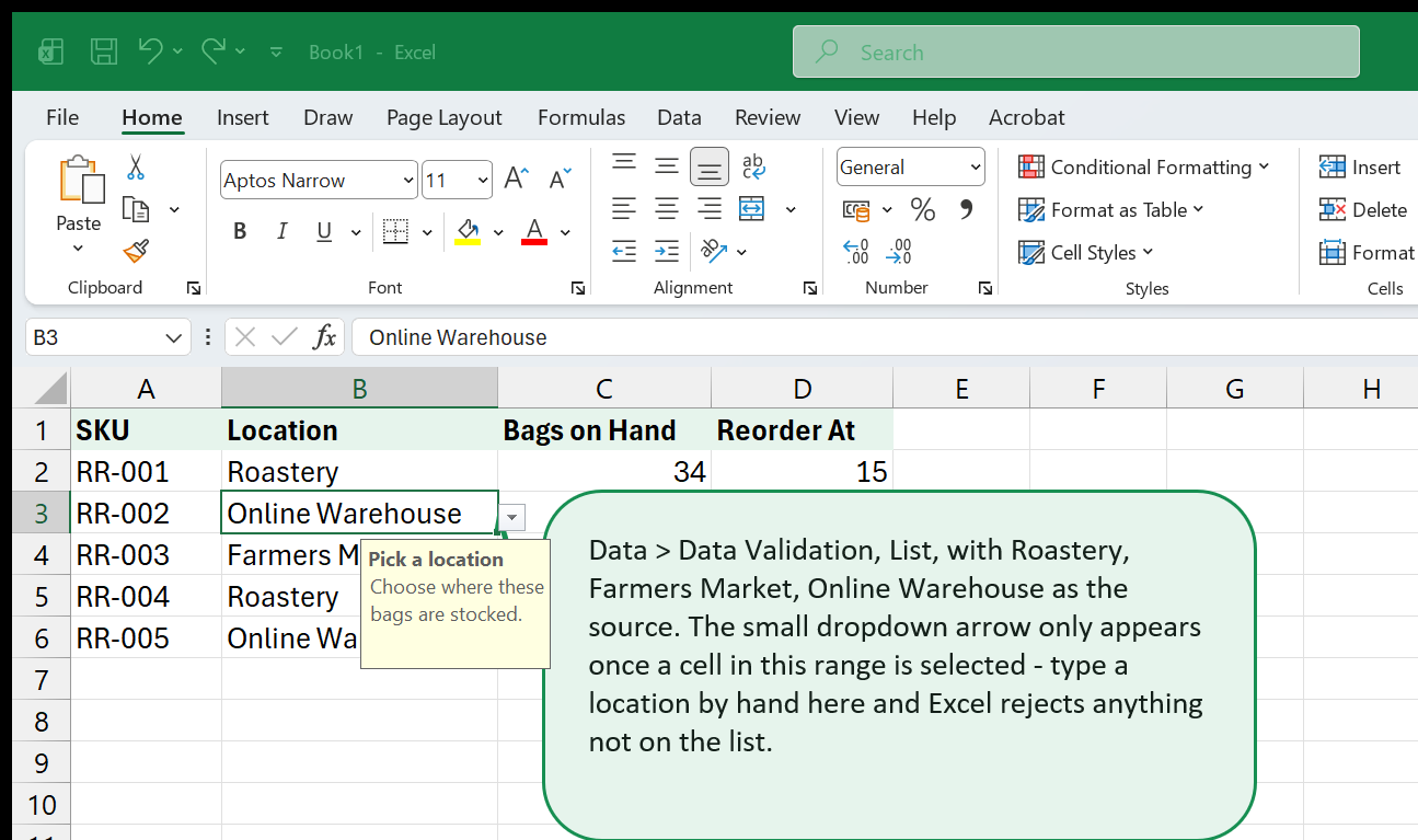 Dropdown list for project status tracking