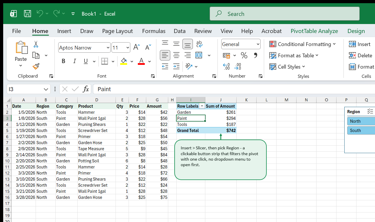 Interactive Slicer filtering a report