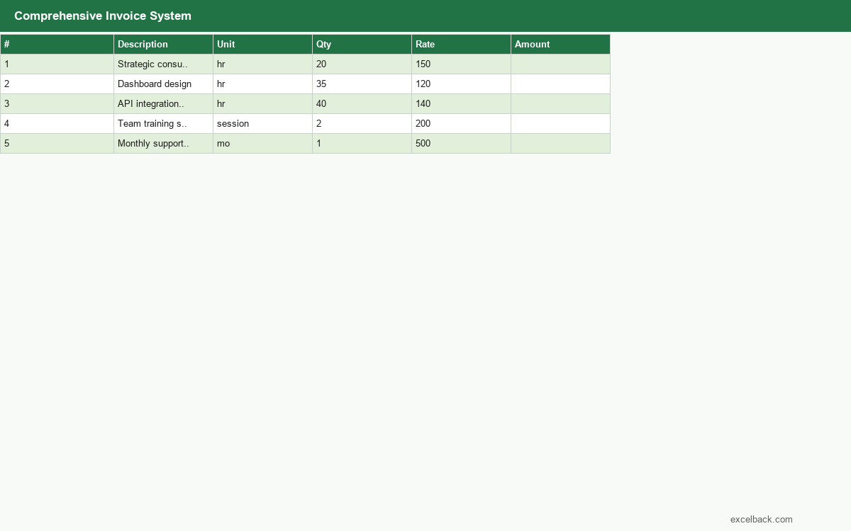 Preview of the Comprehensive invoice system template