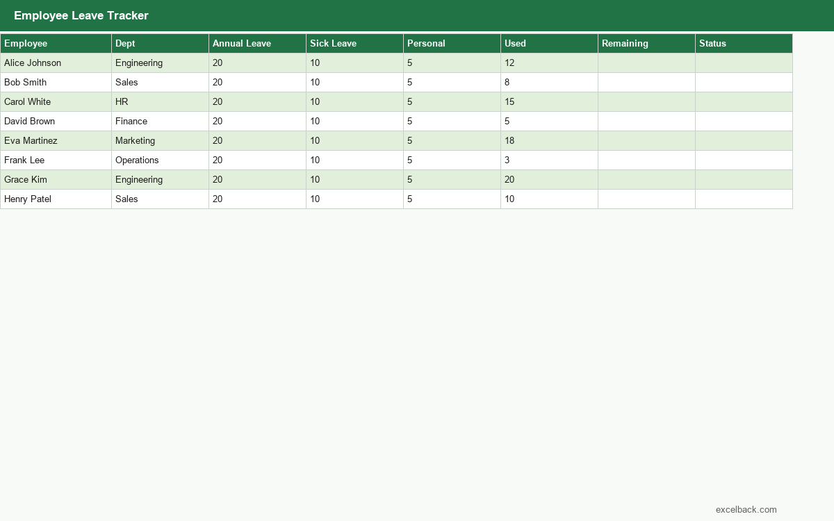 Preview of the Employee leave tracker template