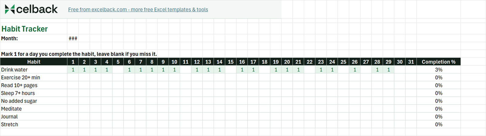 Preview of the Habit tracker template