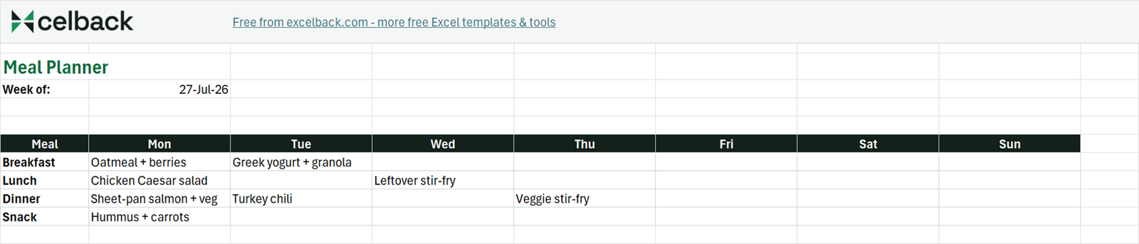 Preview of the Meal planner & grocery list template
