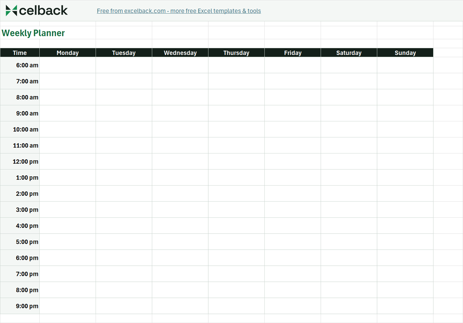 Preview of the Weekly planner template