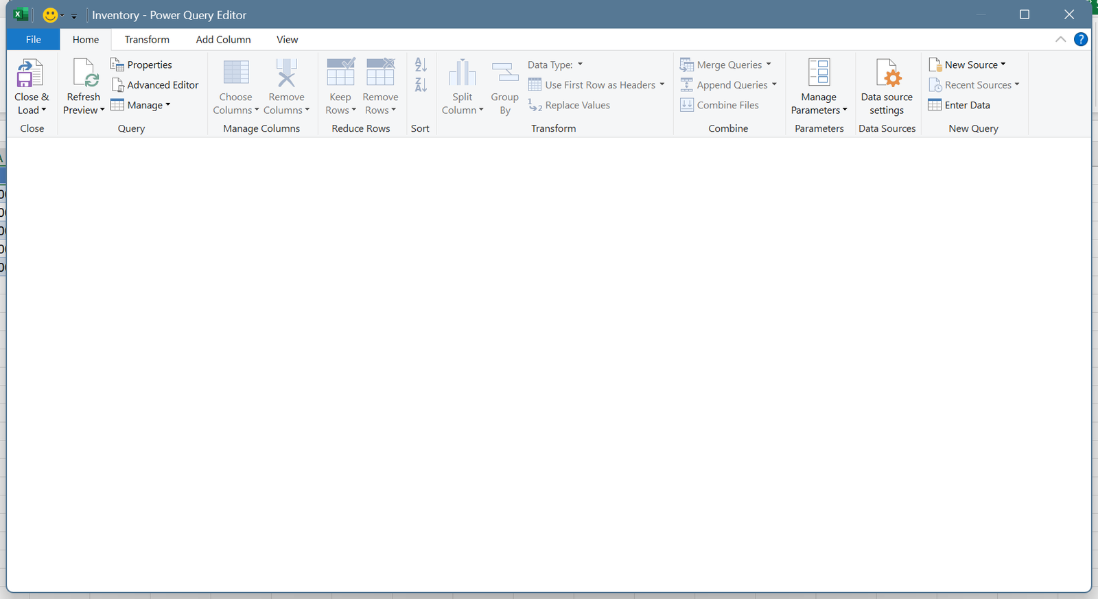 Column type icons (ABC, 1.2, 123, date) in the Power Query Editor header row