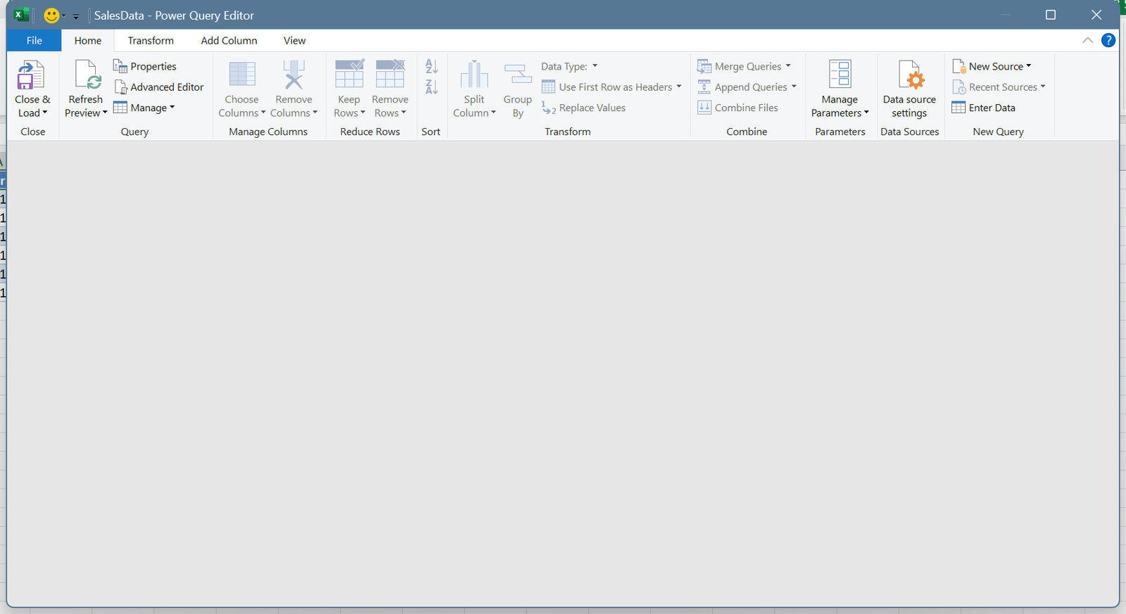 Power Query Editor showing loaded data with Applied Steps panel and formula bar